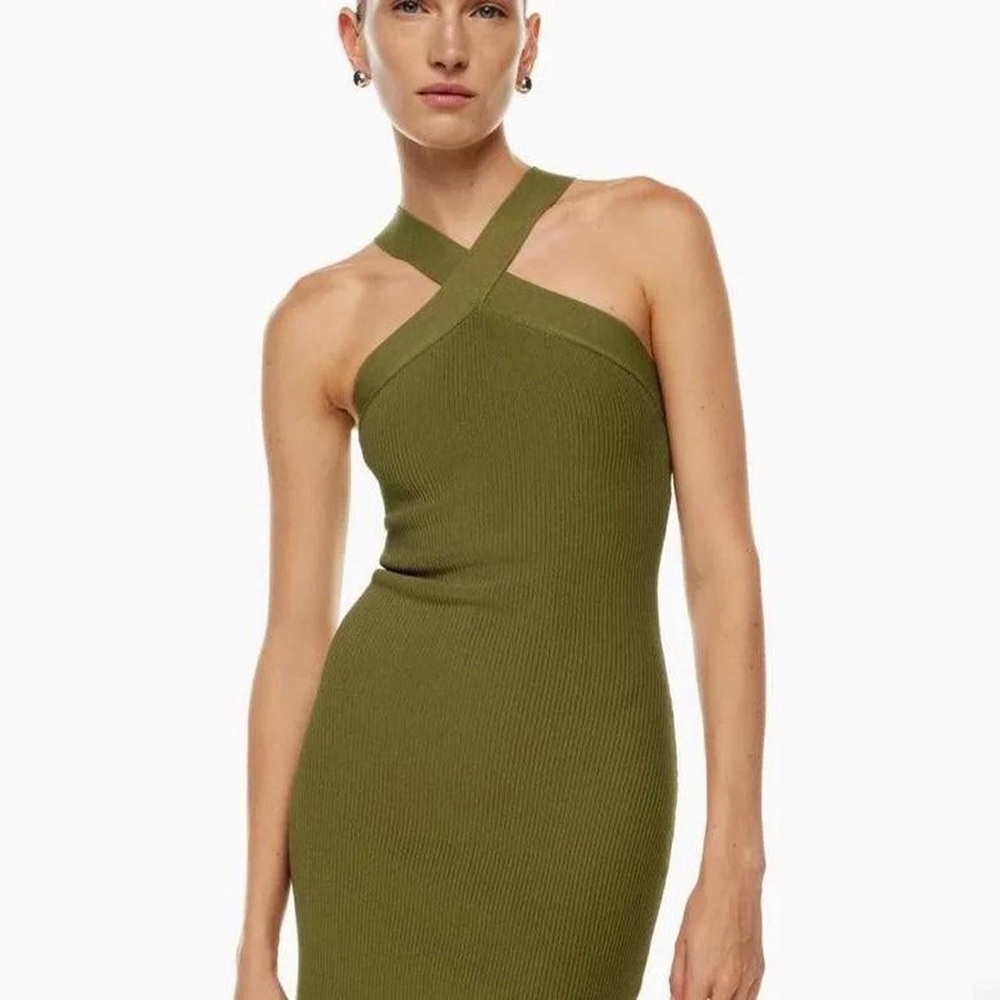 Aritzia - Babaton Sculpt Knit Criss Cross Dress (Fen Green)